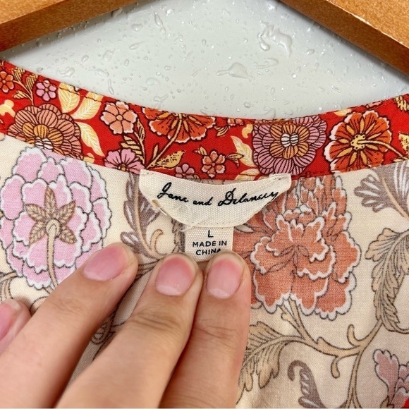 🦋 Jane and Delancey Orange Floral Mid Sleeve Peasant Blouse Boho Large - Picture 2 of 7